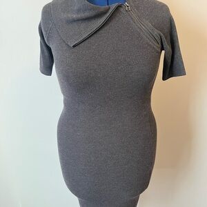 Calvin Klein Gray Short Sleeve Dress with Unique Collar